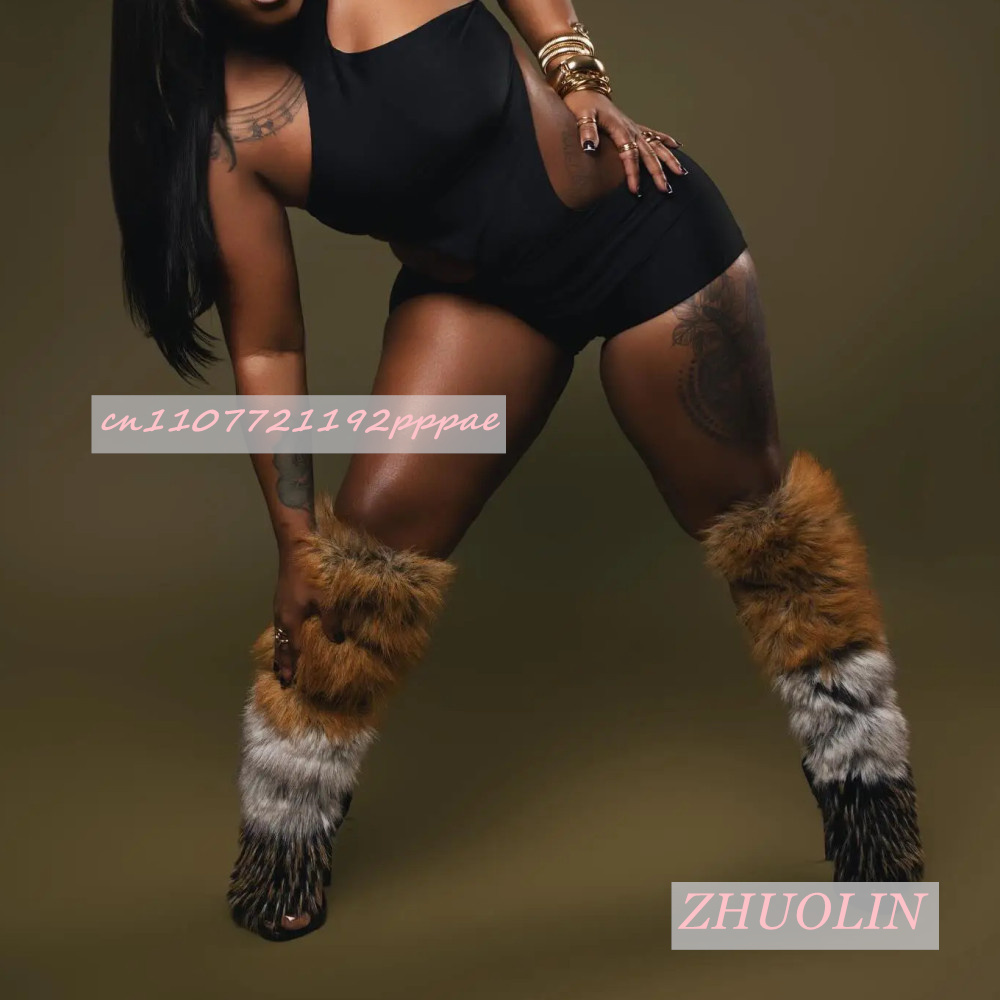 Summer Retro Plush Open Toe Sa - Knee High Boots Women review and price